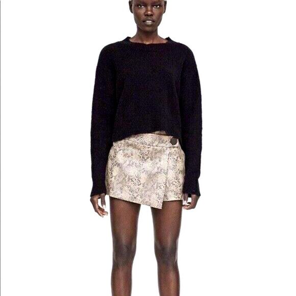 NEW! ZARA Basic Python Print Faux Suede Wrap Skort-Size XS - Picture 1 of 8